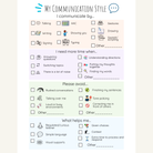 Full sample page 11 from the THIS IS ME workbook: My Communication Style, with blank checkboxes and response areas.