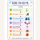 Full sample page 15 from THIS IS ME: Before You Help Me, with seven illustrated prompts for understanding support needs.